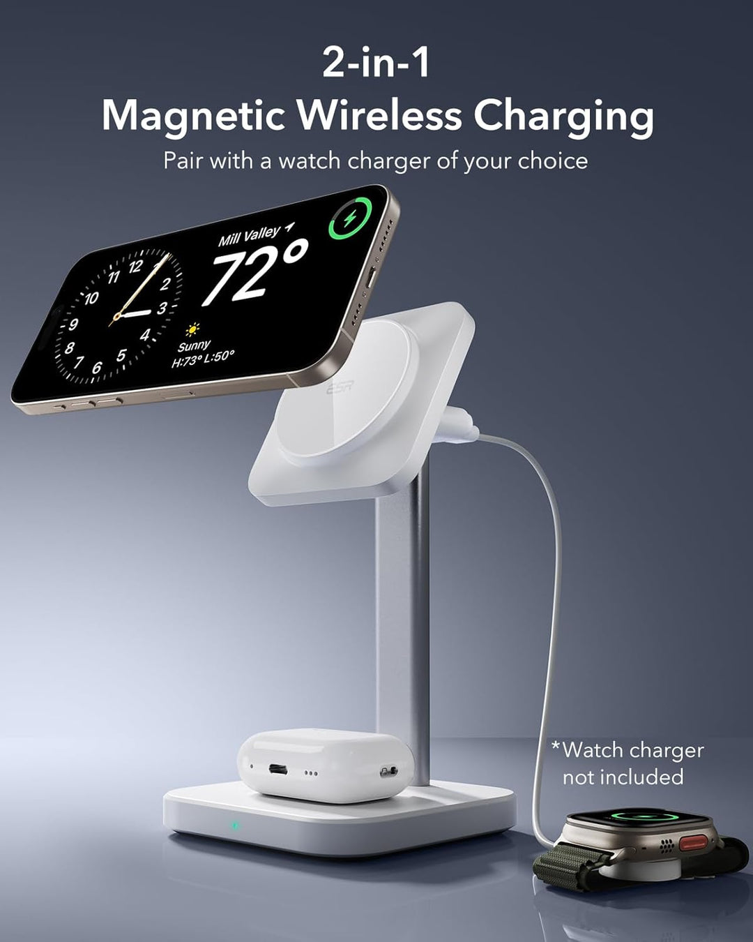 ESR 2 in 1 Ladestation Apple Watch und iPhone, Magsafe Ladestation für iPhone 17/16/15/14/13/12, App