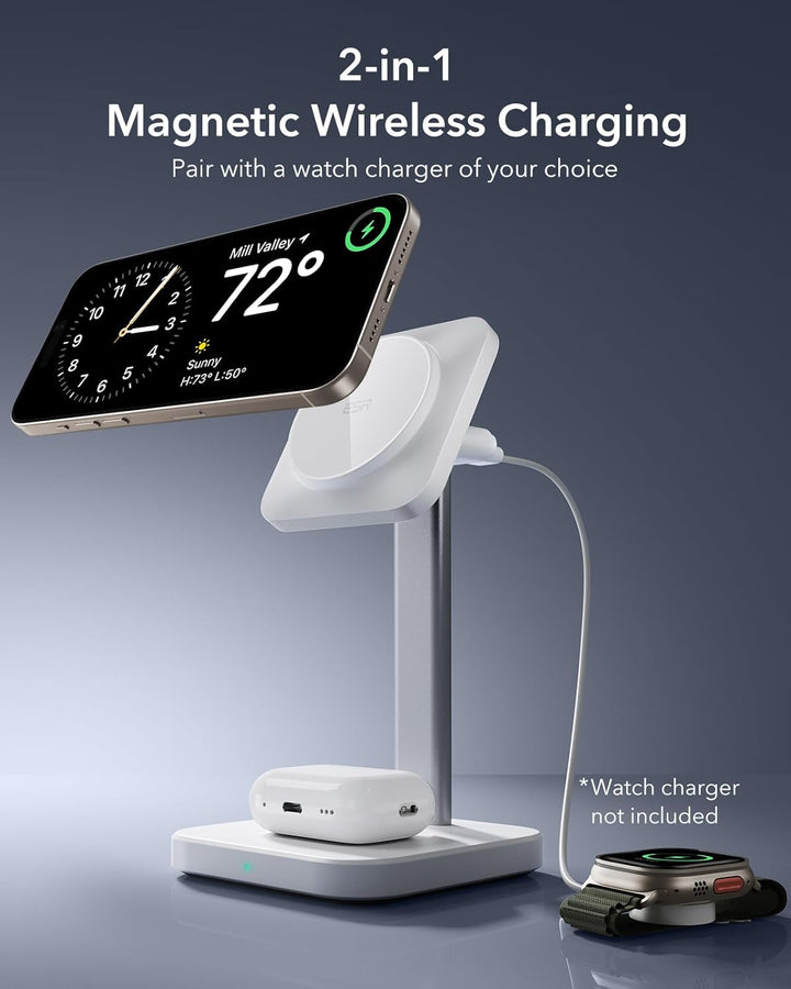 ESR 2 in 1 Ladestation Apple Watch und iPhone, Magsafe Ladestation für iPhone 17/16/15/14/13/12, App