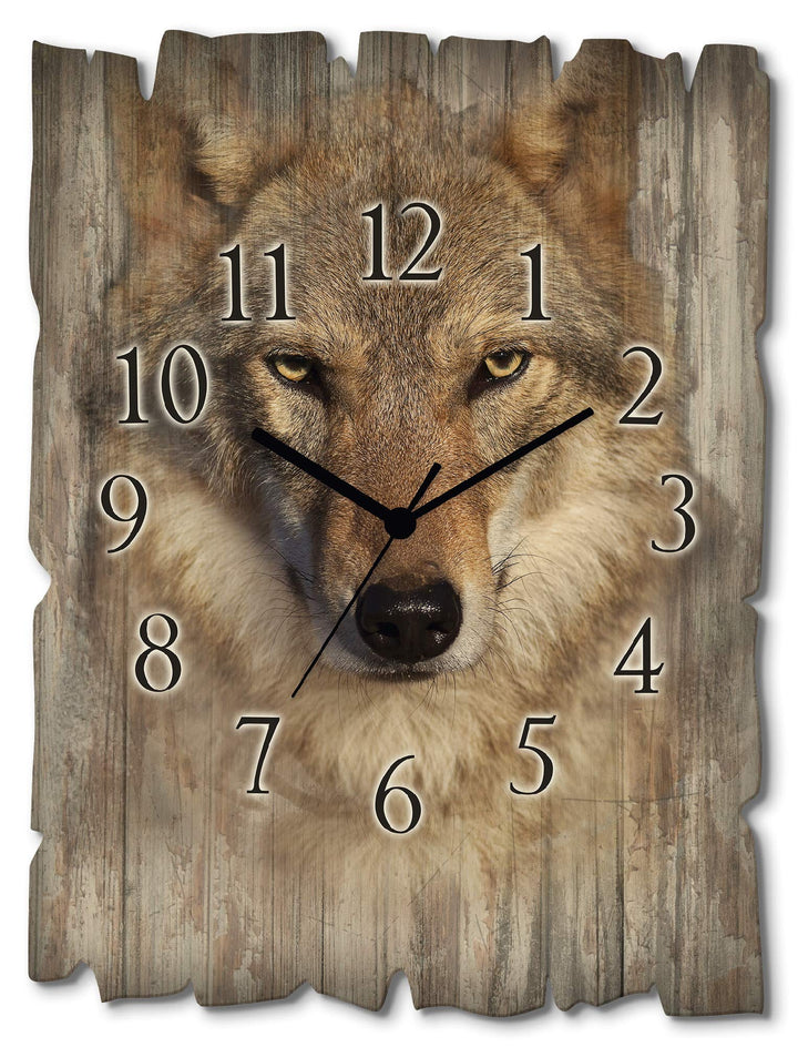 ARTLAND Wanduhr ohne Tickgeräusche aus Holz Quarzuhr 30x40 cm Rechteckig Lautlos Wolf Tiere Wald Nor