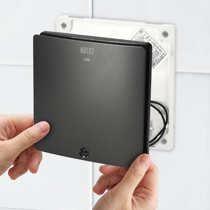 Horoz Electric Badlüfter 100 mm Anthrazit 12 W FELIX - Leiser Wandlüfter aus ABS mit Filter 43 dB, L