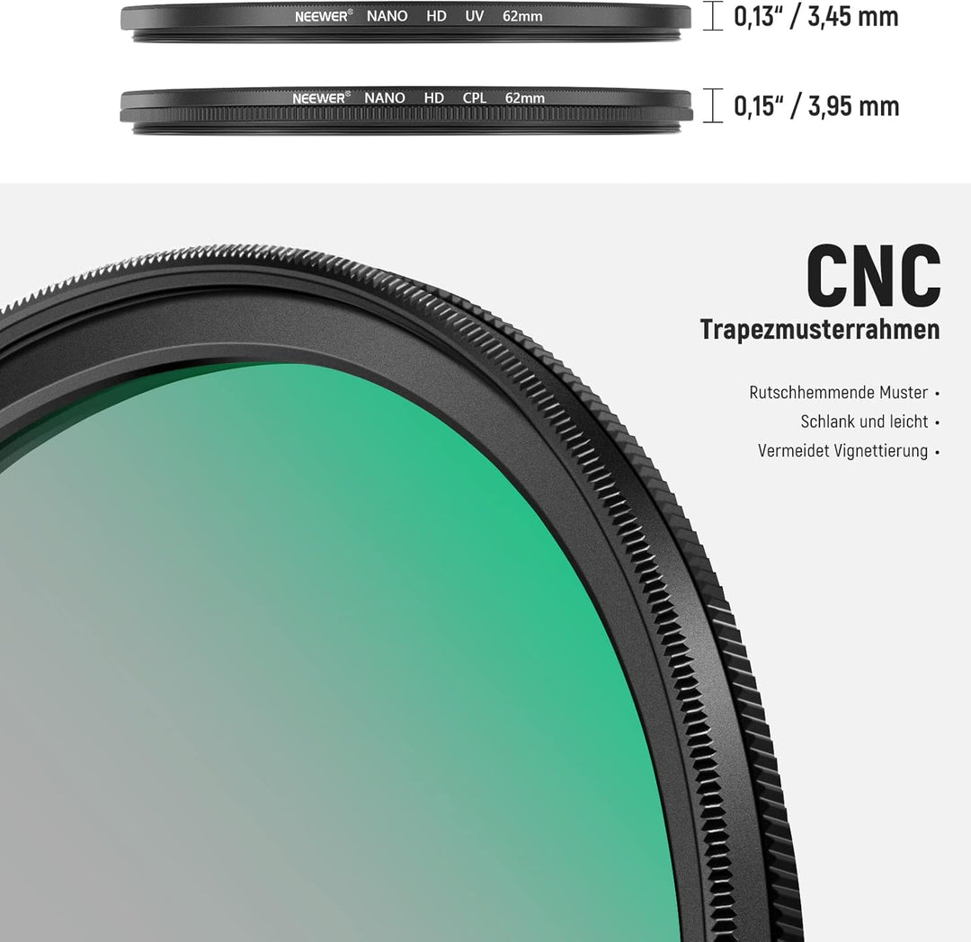 NEEWER 62mm CPL UV Filter Set, Zirkular Polfilter(Polarisationsfilter)/UV Schutz Objektivfilter Set