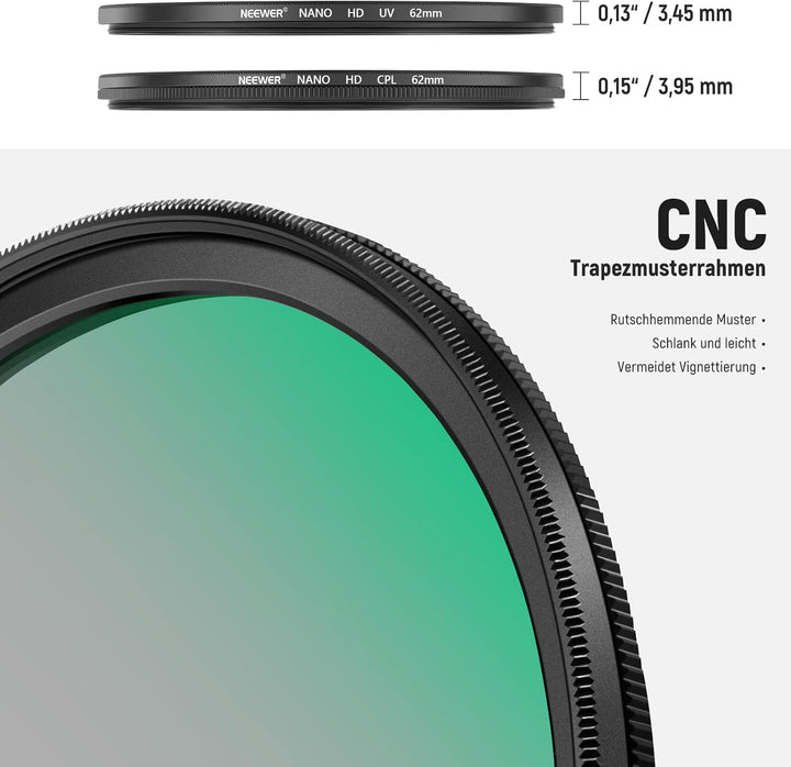 NEEWER 62mm CPL UV Filter Set, Zirkular Polfilter(Polarisationsfilter)/UV Schutz Objektivfilter Set