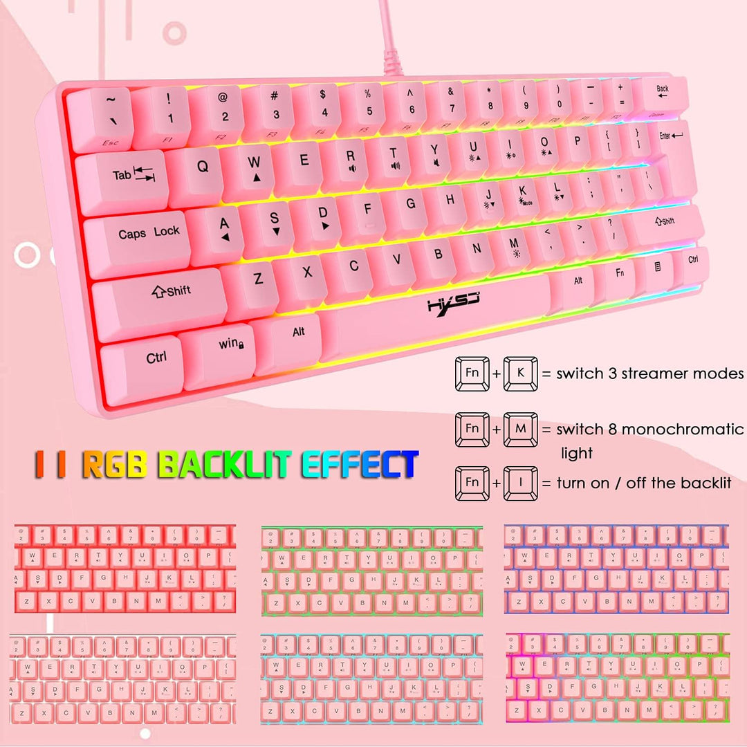 KUIYN 60% kabelgebundene RGB-Gaming-Tastatur, 61-Tasten-Minitastatur mit 11 RGB-Chroma-Hintergrundbe