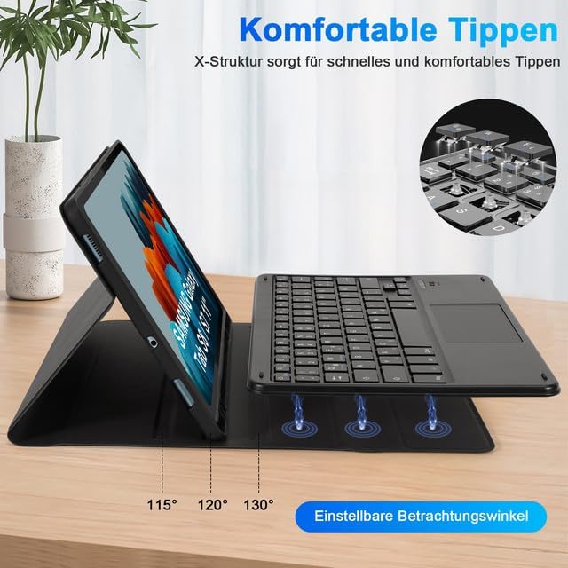 LAMA Bluetooth Tastatur Hülle mit Touchpad für Samsung Galaxy 10.9'' Tab S9 FE/S10 FE/S10, 11" Tab S