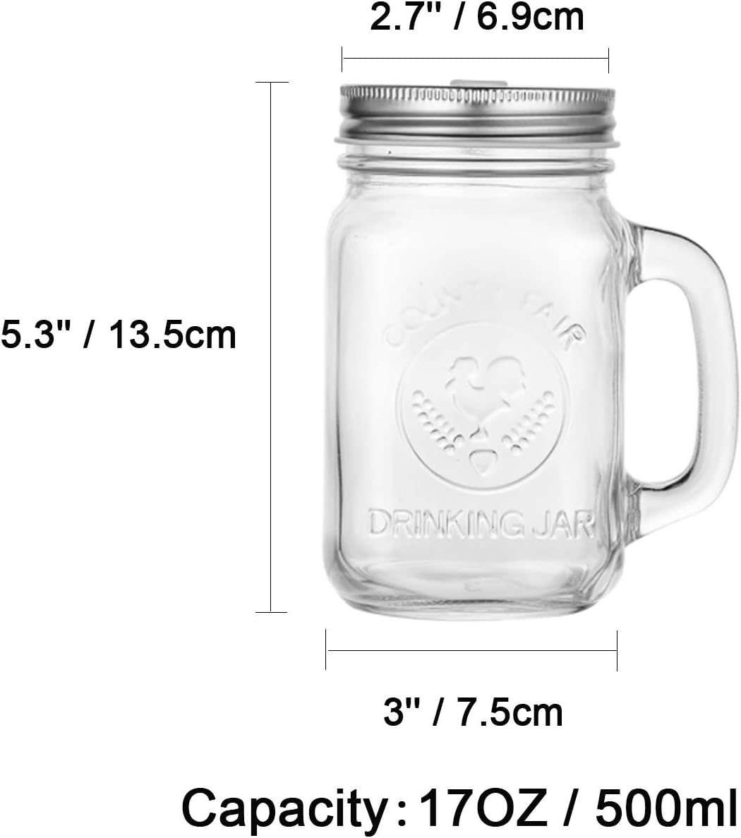 Glas Trinkgläser Mit Deckel und Strohhalm, Vintage Einmachgläser 500ml 4er Mason Jar Wide Mouth Henk