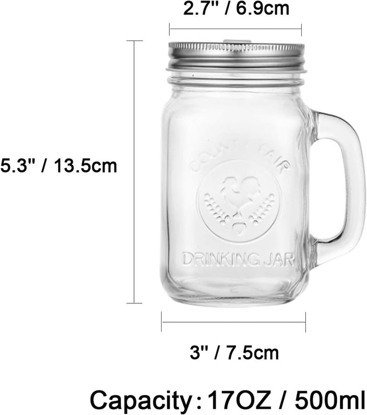 Glas Trinkgläser Mit Deckel und Strohhalm, Vintage Einmachgläser 500ml 4er Mason Jar Wide Mouth Henk