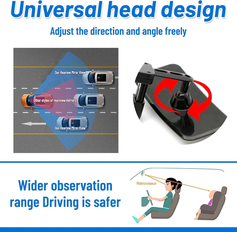 Spiegel Auto Baby, Rückspiegel Baby Auto mit Gefederten Clips, Glas-Spiegel, 360° Drehbar, Rücksitzs