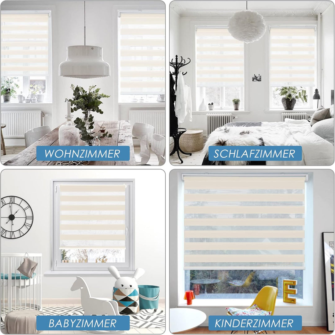 SBARTAR Doppelrollo schnurlos Klemmfix Rollos für Fenster ohne Bohren & zum Bohren, Natur 90x150cm (