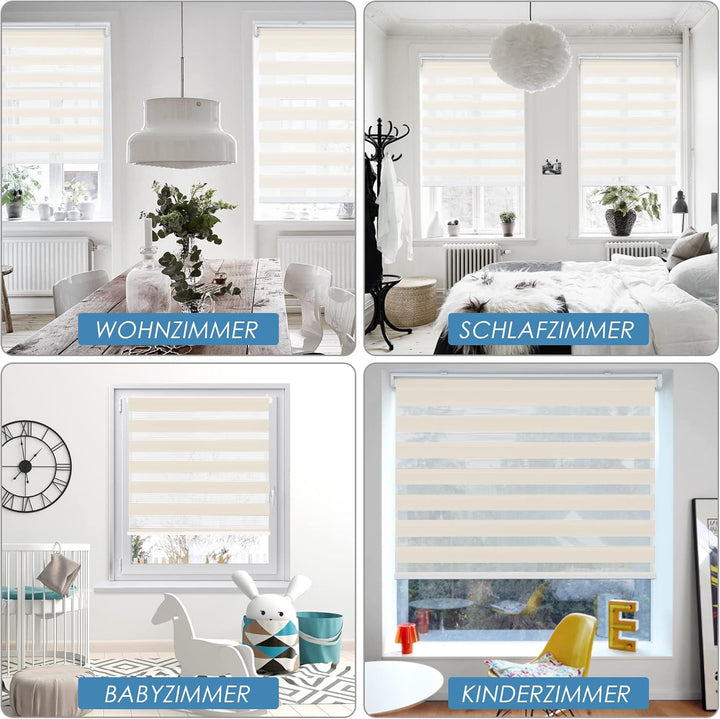 SBARTAR Doppelrollo schnurlos Klemmfix Rollos für Fenster ohne Bohren & zum Bohren, Natur 90x150cm (