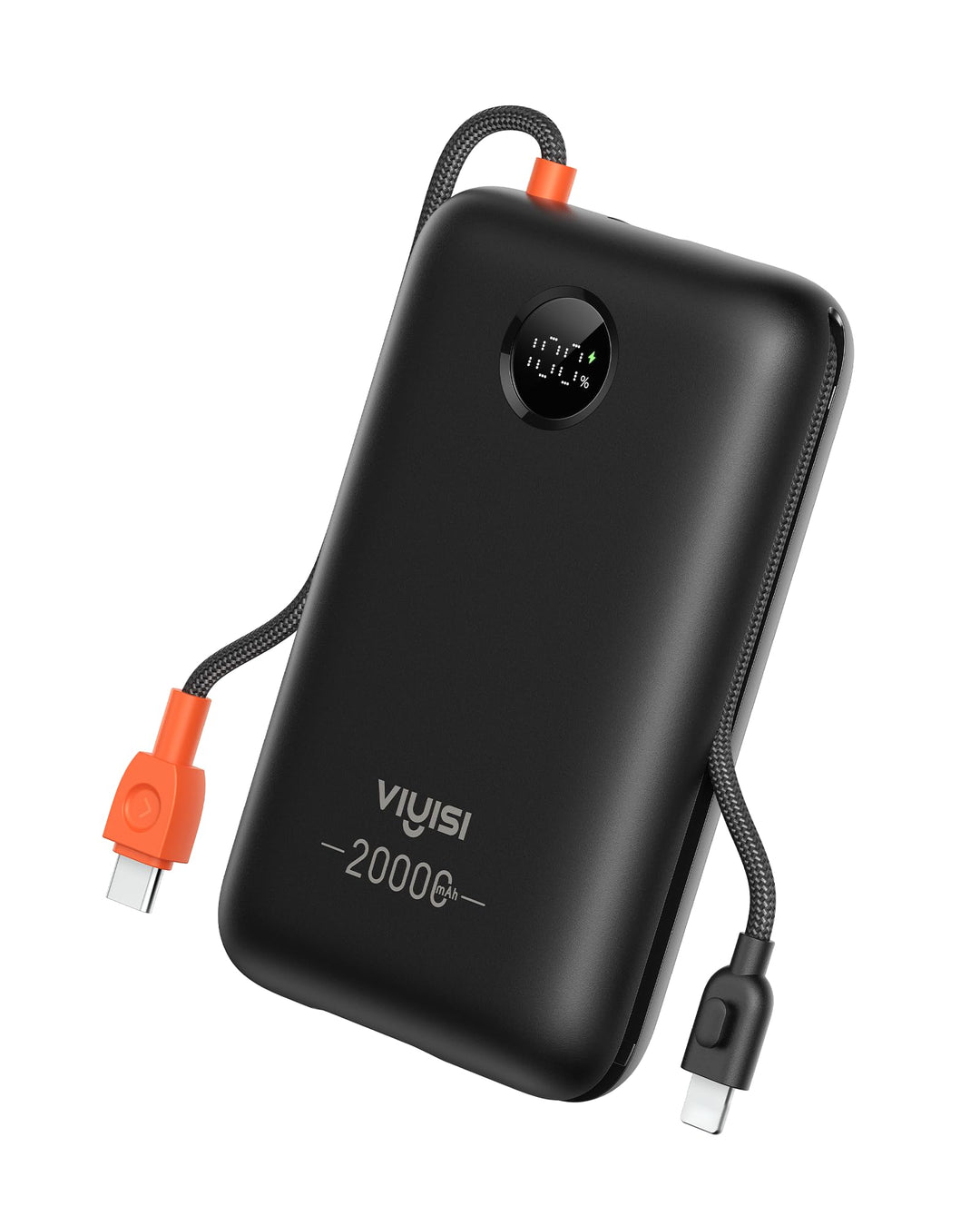 VIYISI Powerbank 20000mAh 30W mit Integriertem 2 Kabeln, Schwarz, Schwarz
