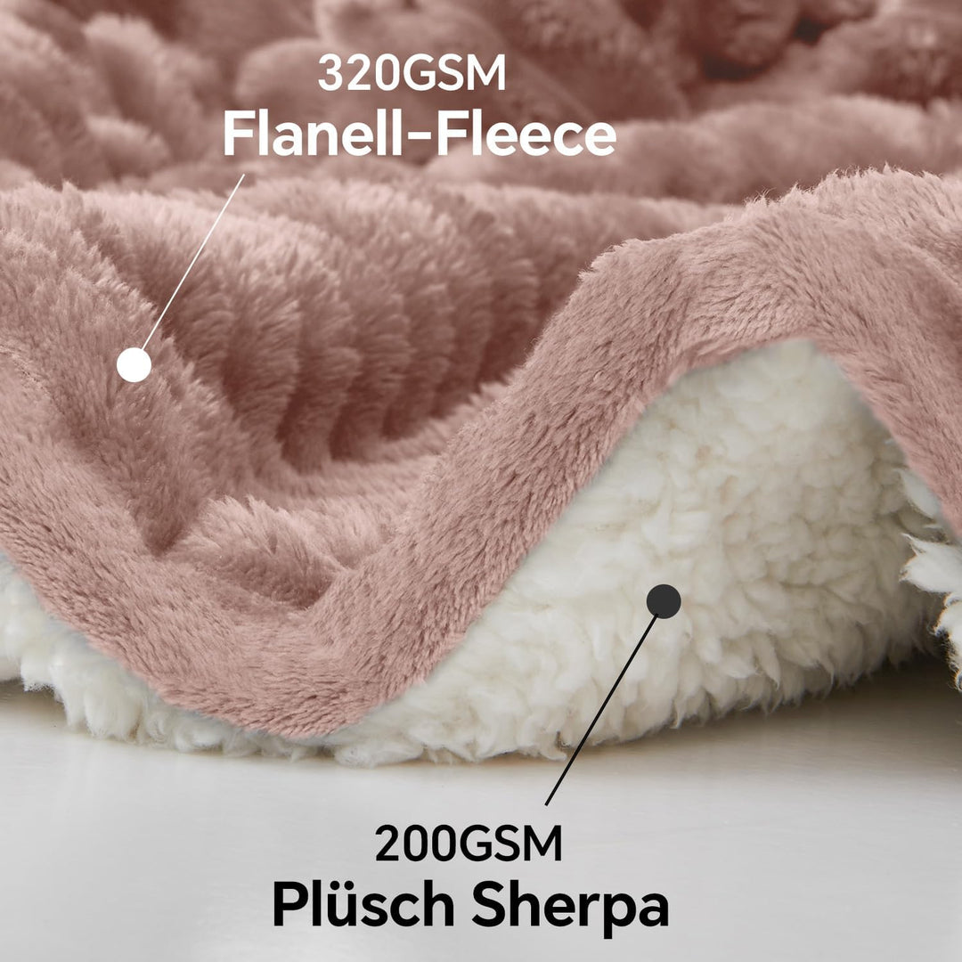 BEDELITE warme Decke Sherpa Kuscheldecke Flauschig Altrosa 150x200 | dicke Deko Fleecedecke, Cord Üb