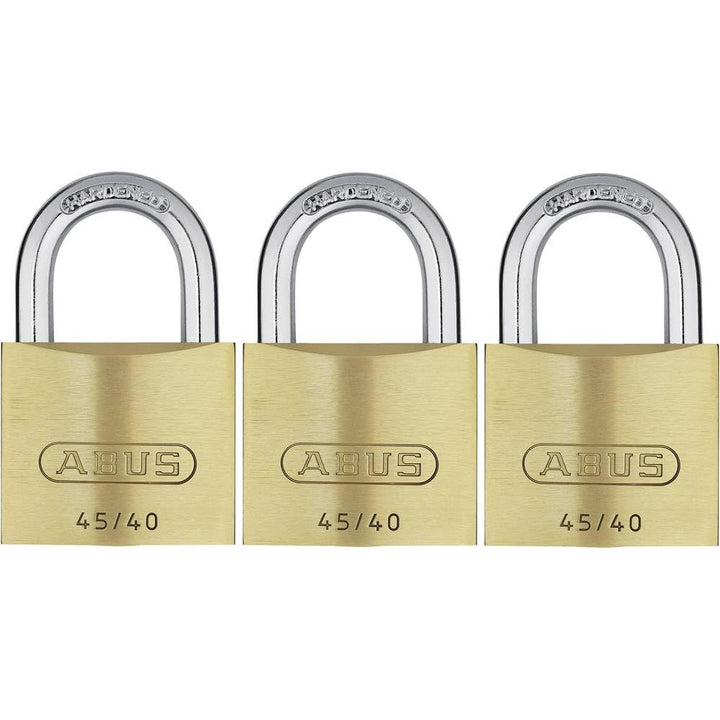 ABUS Vorhängeschloss 45/40 aus Messing - 3er Set - mit Präzisions-Stiftzylinder mit Pilzkopfstiften