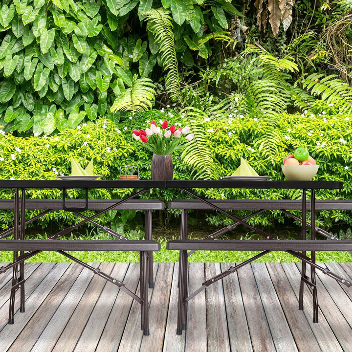 Relaxdays Bierbank 2er Set, faltbar, für Terrasse & Garten, Holzoptik, Kunststoff Campingbank HBT: 4