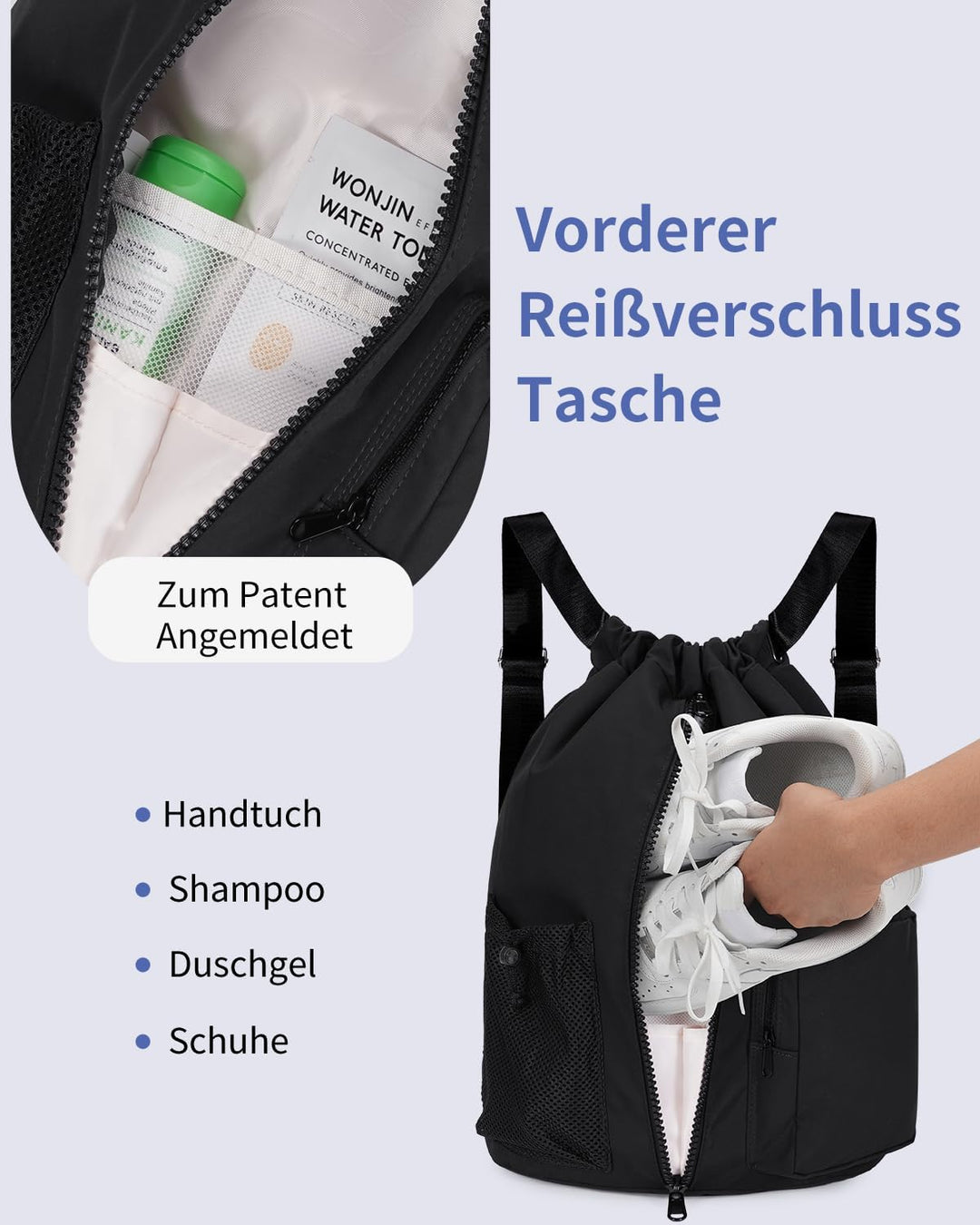 WANDF Turnbeutel mit Schuhfach, Sportbeutel Wasserabweisend,Gym Bag mit Kordelzug für Damen Herren K