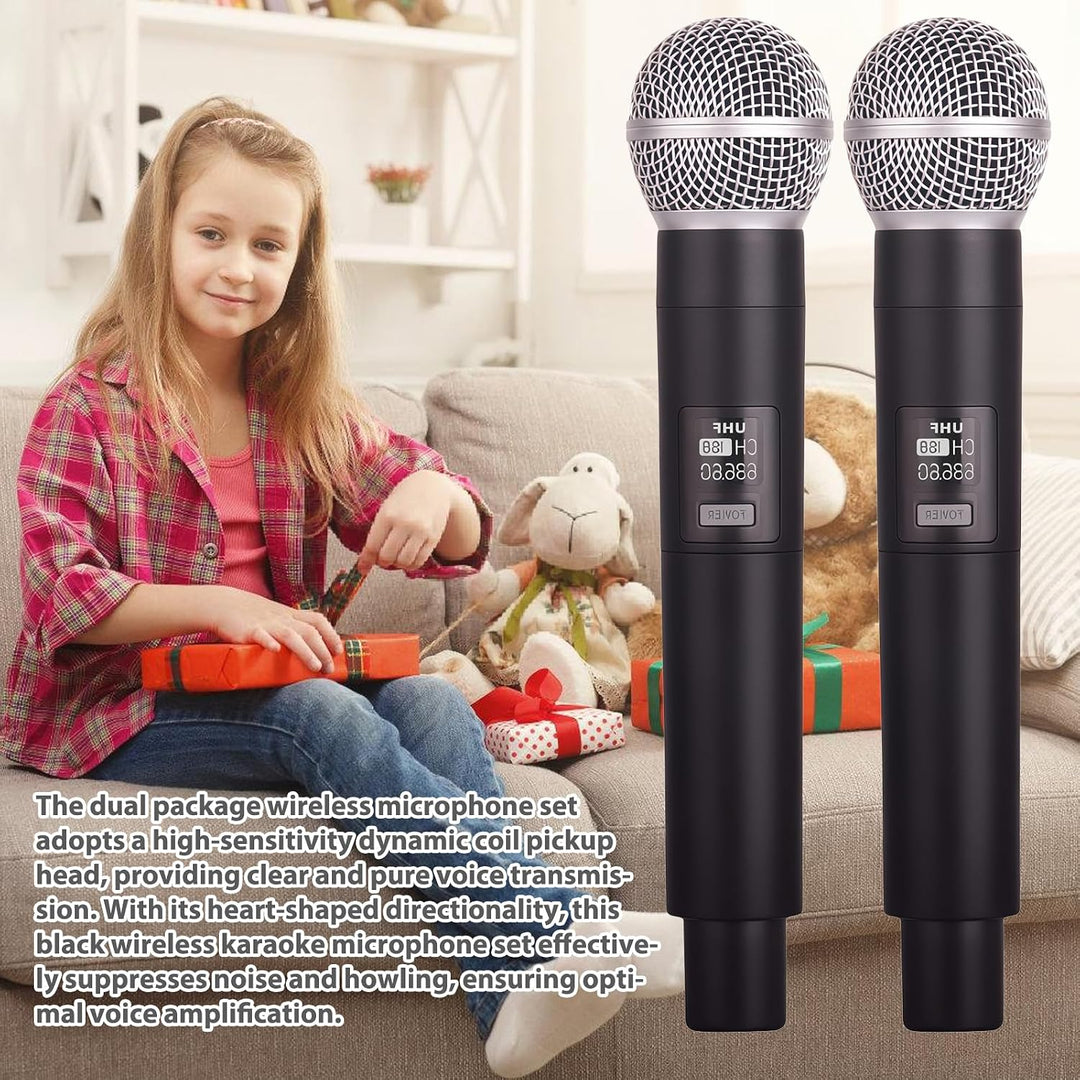 2 Stück Kabelloses Mikrofon: Schwarz Karaoke Mikrofon Kabellos Set, Kabelloses Handmikrofon mit Wied