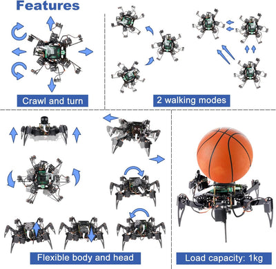 FREENOVE Big Hexapod Robot Kit for Raspberry Pi 4 B 3 B+ B A+, Walking, Self Balancing, Live Video,