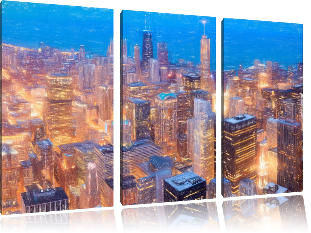 Pixxprint Luftaufnahme Chicago als Leinwandbild/Grösse: 3 Teilig (120x80 cm) cm/Wandbild/Kunstdruck/