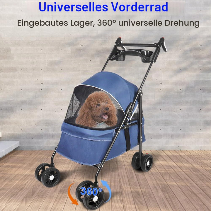 Homewell Klappbarer Haustierwagen mit Getränkehalter, Hundewagen &amp; Katzenwagen, Leicht &amp; Bequem mit