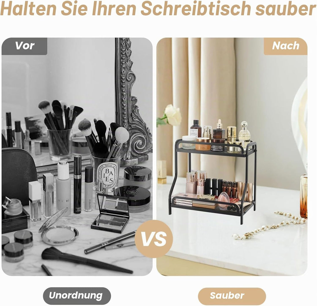 Badezimmer-Organizer mit 2 Ebenen, multifunktional, Make-up-Organizer, Regal und Küchenregal, Aufbew