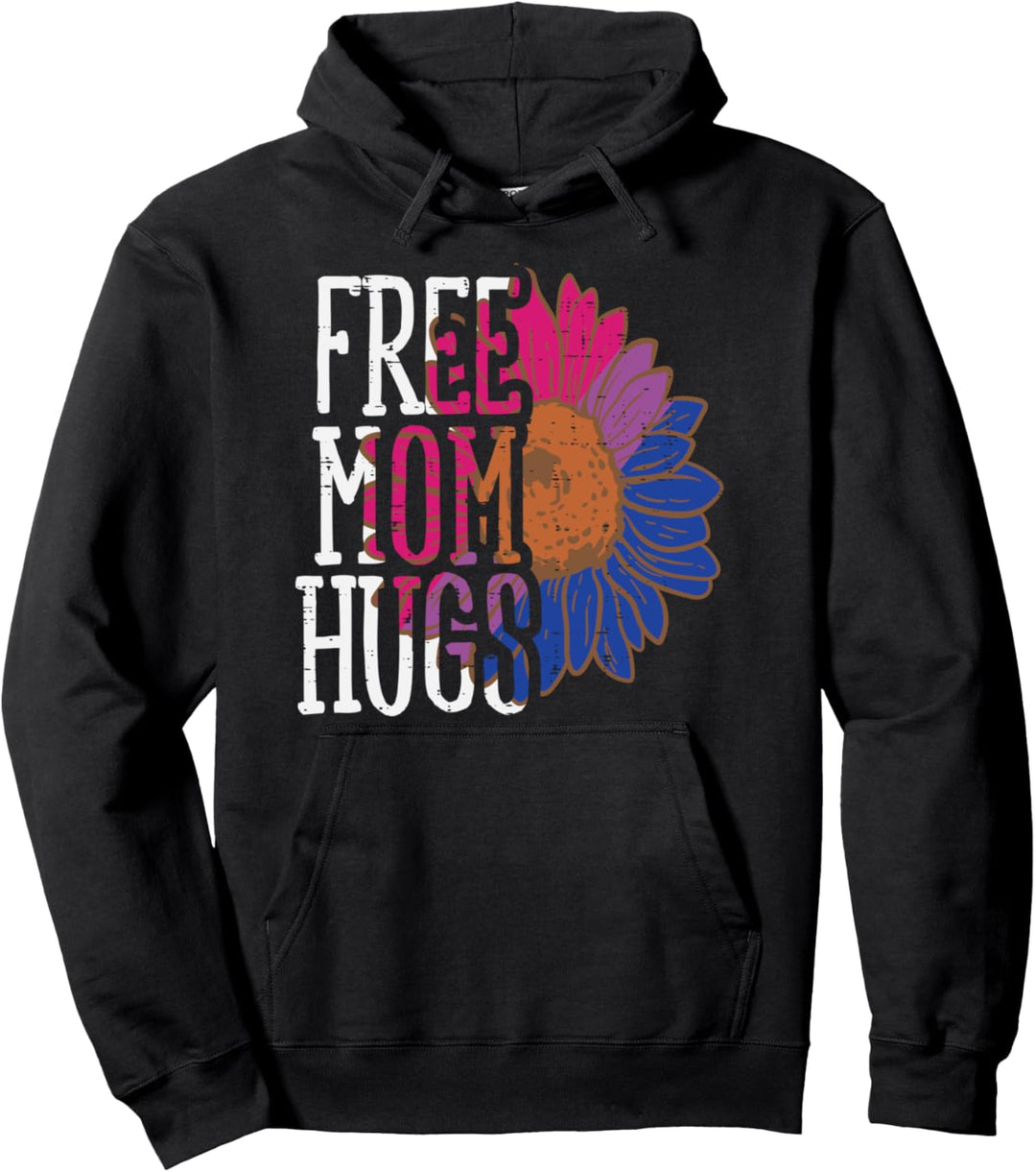 Free Mom Hugs Bisexual Sunflower Bi Pride Flag LGBTQ Women Pullover Hoodie