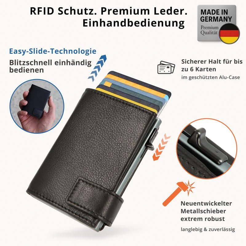 SecWal Kartenetui mit Münzfach Druckknopf inkl. Geschenkbox - Made in Germany - Echtleder Mini Geldb