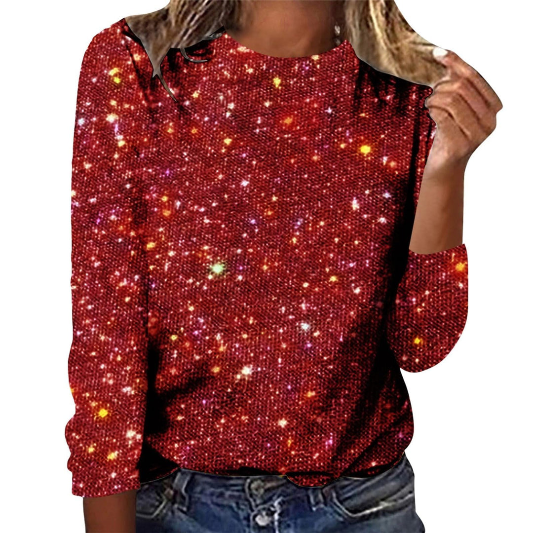 Damen Langarm Glitzer Shirt Sweatshirt-Damen Grosse Grössen Karneval Pailletten Top Frauen Tops Lang