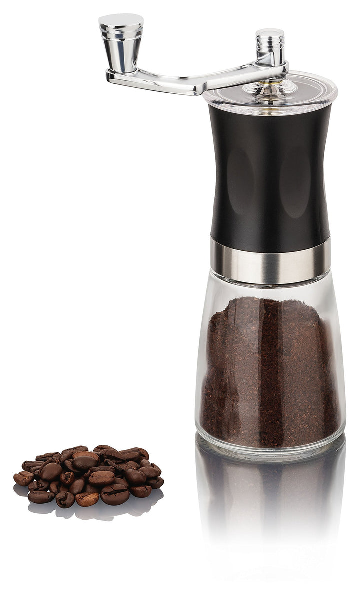 Krüger&Gregoriades Kaffeemühle mit Keramikmahlwerk Handkaffeemühle, Glas, stufenlos einstellbar, man