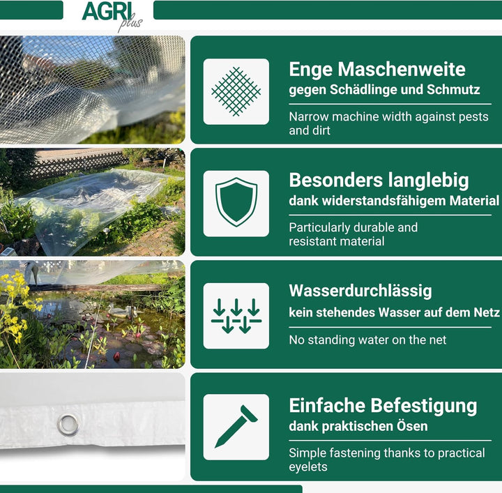 AGRI plus Teichnetz mit Ösen I 4 x 6 m I Verschiedene Masse I Engmaschiges Netz 0,8 x 0,8 mm I Teich