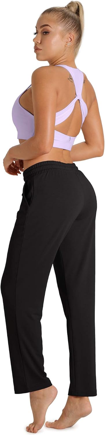 icyzone Damen Jogginghose Sweathose Lang Sporthose Freizeithose geradem Bein Hose mit Tunnelzug M Sc