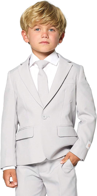 OppoSuits Groovy Grey Einfarbiger Anzug für Jungen - Abschlussball- und Hochzeitsfeier-Outfit - Inkl