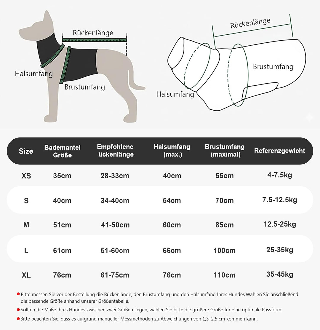 Hundebademantel Mikrofaser mit Klettverschluss saugstark | Als Bademantel Hund&amp;Hundehandtuch für all