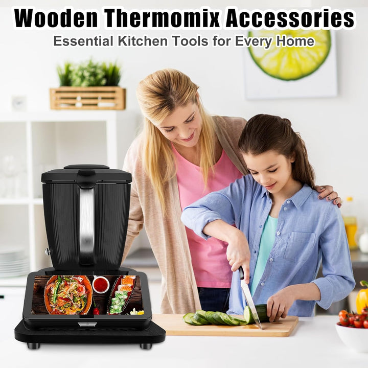 Holz Gleitbrett für Thermomix TM7 TM6 TM5, Schiebebrett mit 360° Rollen & Stopper, Müheloses Verschi