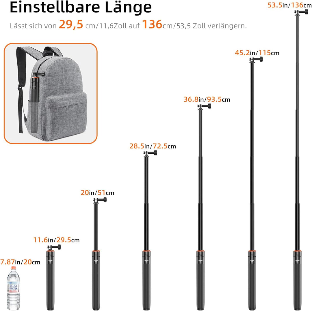 136cm Selfie Stick Stativ Set für DJI Osmo Action 5 Pro/4/3, Osmo 360, 2-in-1 Erweiterung Reisestati