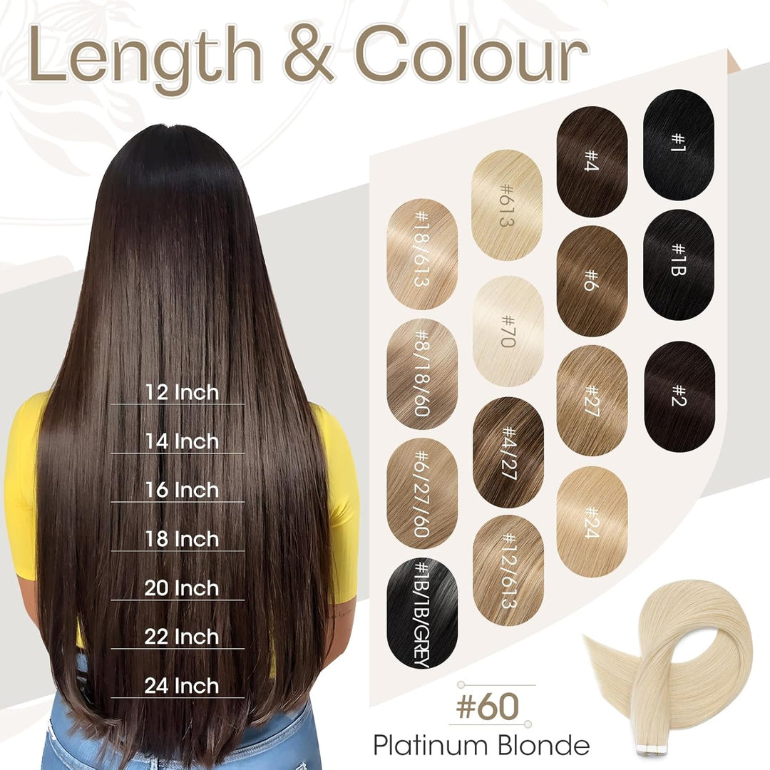 Elailite Tape Extensions Haarverlängerung - 20Stück Tape in Extensions Echthaar - Remy Real Human Ha