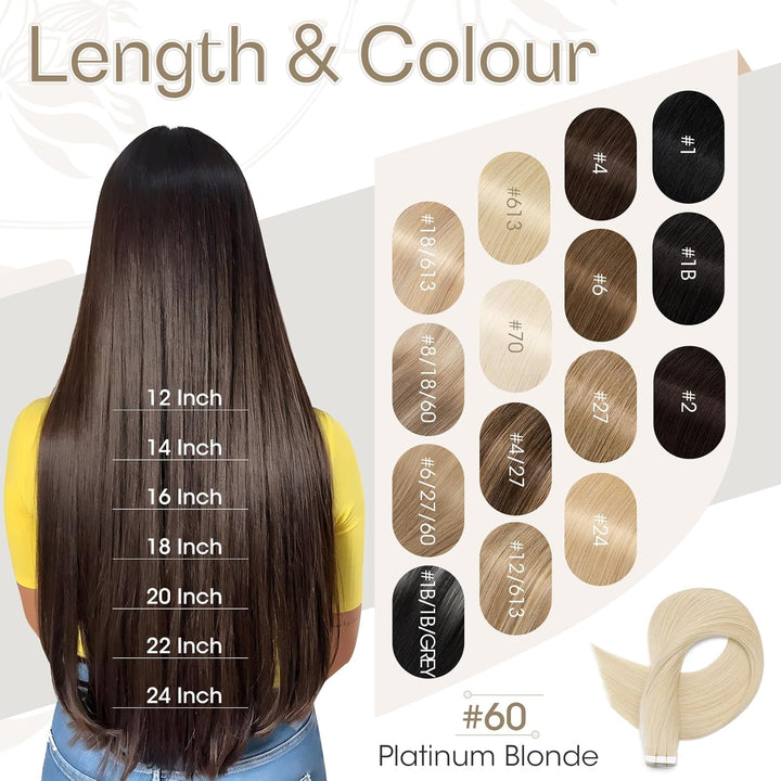 Elailite Tape Extensions Haarverlängerung - 20Stück Tape in Extensions Echthaar - Remy Real Human Ha