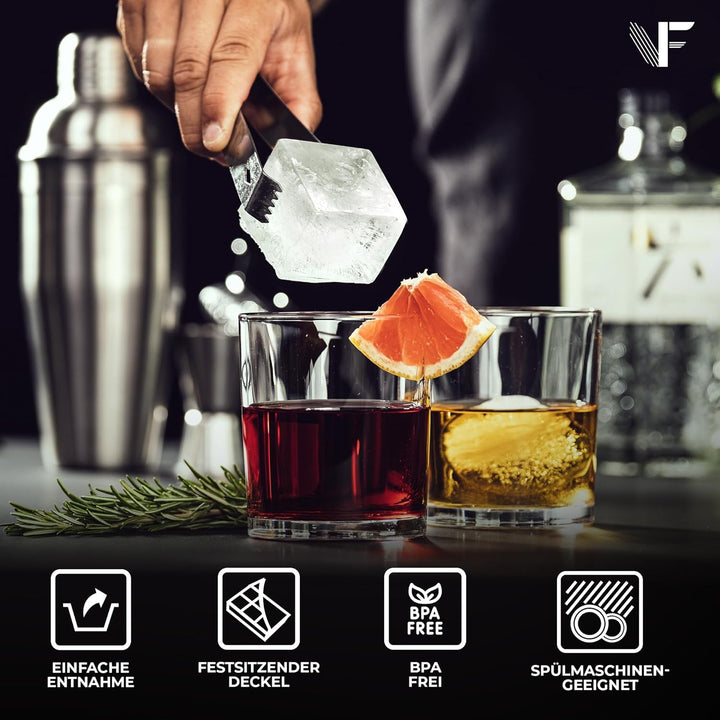 Neighbour's Friend Eiswürfelform gross 3er Pack - 18x XXL Eiswürfel für Cocktails, Whisky & Longdrin
