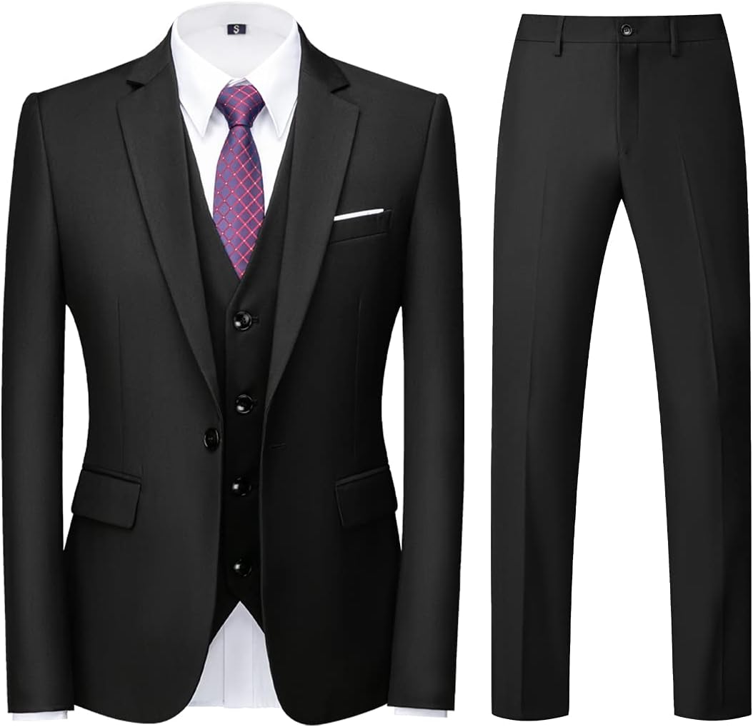 KUDORO Herren Anzüge 3-teilig Slim Fit Eine Knöpfe für Hochzeit Business Herrenanzug Sakko Weste Hos