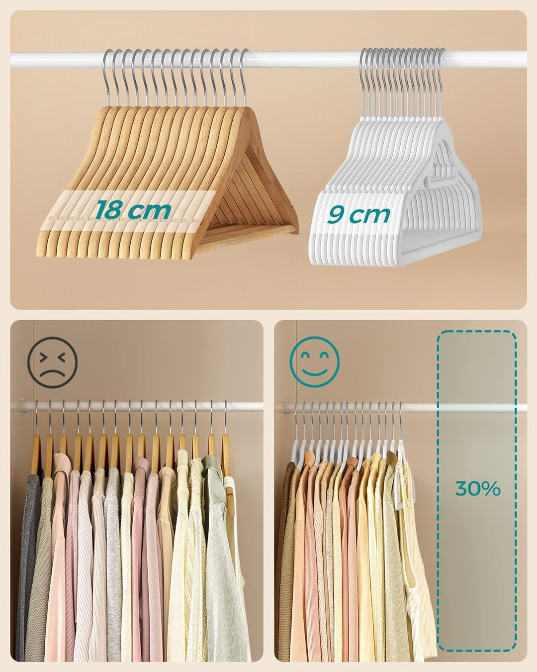 SONGMICS Kleiderbügel Samt, 50er Set, Bügel, rutschfest, kleine Stange für Krawatten, 360° drehbarer