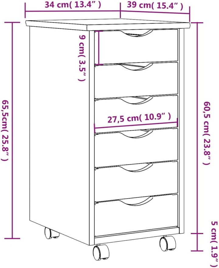 ZEYUAN Rollschrank mit Schubladen Moss Grau Massivholz Kiefer, Rollcontainer, Sideboard, Aktenschran