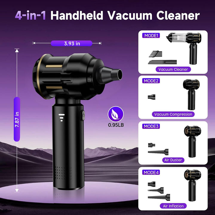 Handstaubsauger Akku, 26000Pa Mini Kabelloser Autostaubsauger Akku | 4-in-1 Mini Staubsauger,Waschba
