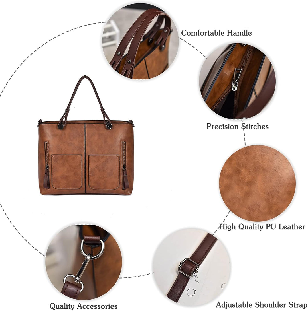 PORRASSO Retro Handtasche Damen Schultertasche Gross Henkeltaschen Frauen PU Leder Umhängetasche für