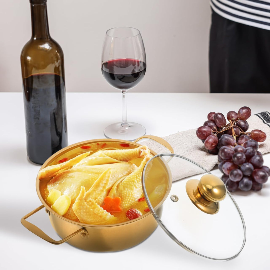 BESTYASH Induktionsgeeigneter Edelstahl Ramen Topf Mit Glasdeckel Goldene Kleine Kochpfanne Doppelte