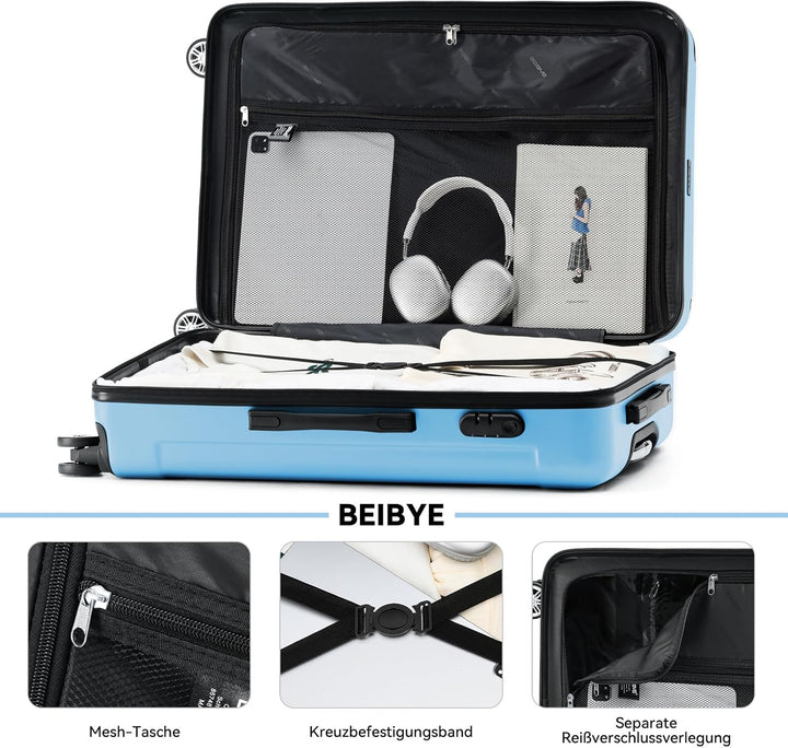 BEIBYE Hartschalen-Koffer Trolley Rollkoffer Reisekoffer Handgepäck 4 Rollen (M-L-XL-Set) (Glacial B