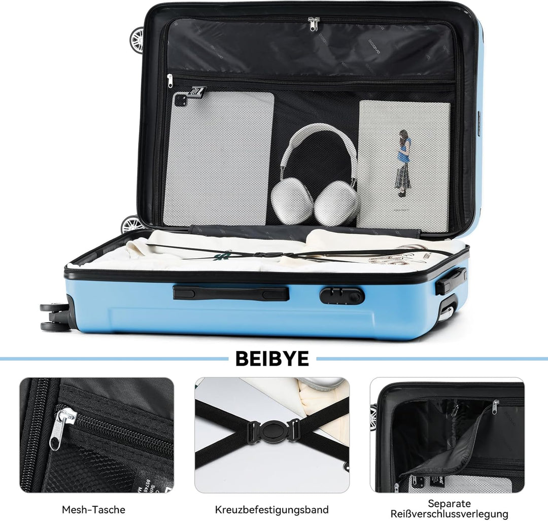 BEIBYE Hartschalen-Koffer Trolley Rollkoffer Reisekoffer Sicherheit Zahlenschloss Zwillingsrolle ABS