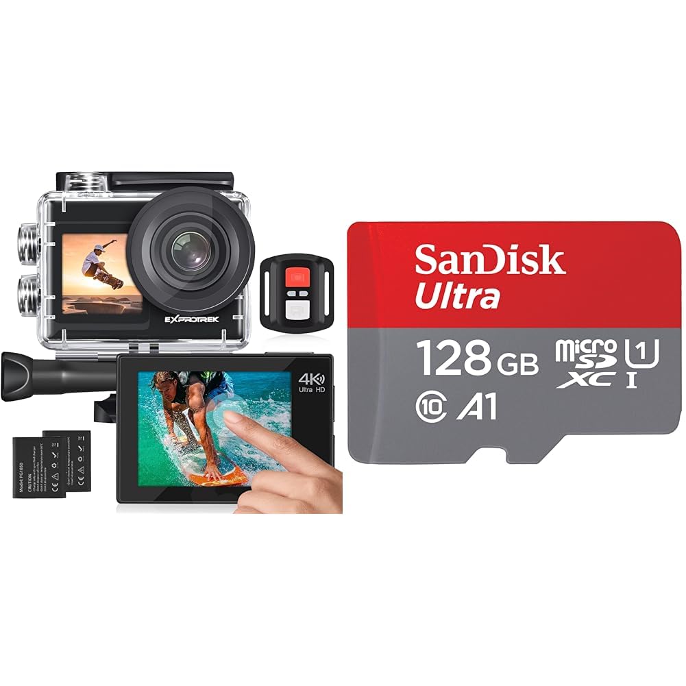 Exprotrek Action Cam 4K Unterwasserkamera Wasserdicht & SanDisk Ultra Android microSDXC UHS-I Speich