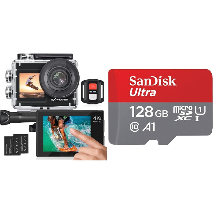 Exprotrek Action Cam 4K Unterwasserkamera Wasserdicht & SanDisk Ultra Android microSDXC UHS-I Speich