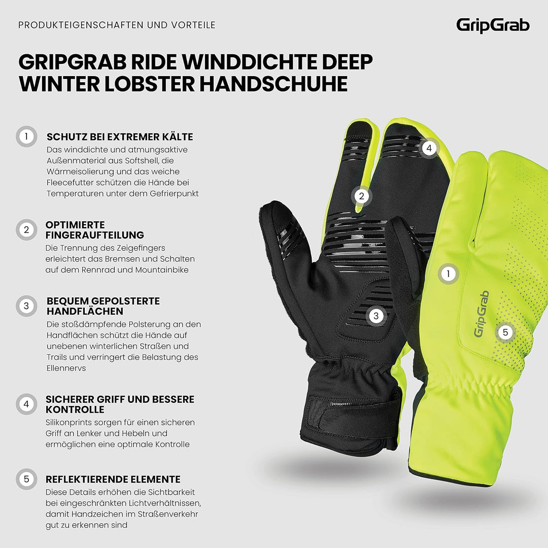 GripGrab Ride Winddichte Deep Winter 3-Finger Lobster Fahrradhandschuhe Warme Gel Gepolsterte Fahrra