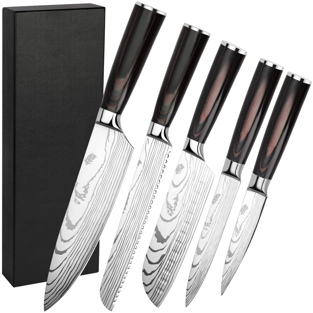 Gustrug Messerset 5-tlg Küchenmesser Set aus Hochwertigem Edelstahl, Ergonomischen Griff, Profi Mess