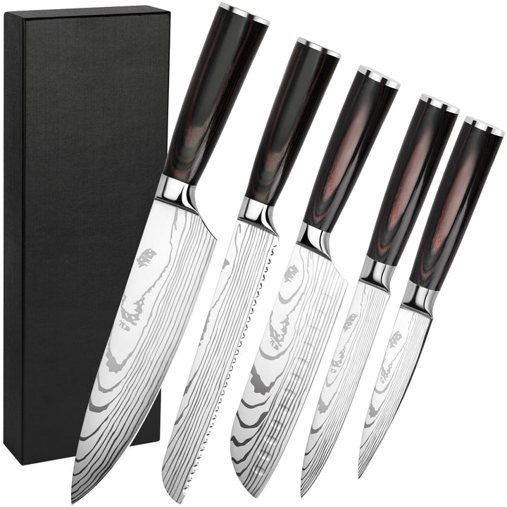 Gustrug Messerset 5-tlg Küchenmesser Set aus Hochwertigem Edelstahl, Ergonomischen Griff, Profi Mess
