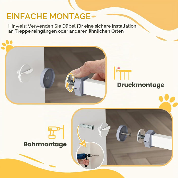PawHut Hunde Treppenschutzgitter, Hundeabsperrgitter mit automatisch schliessender Tür, 74-100 cm, T